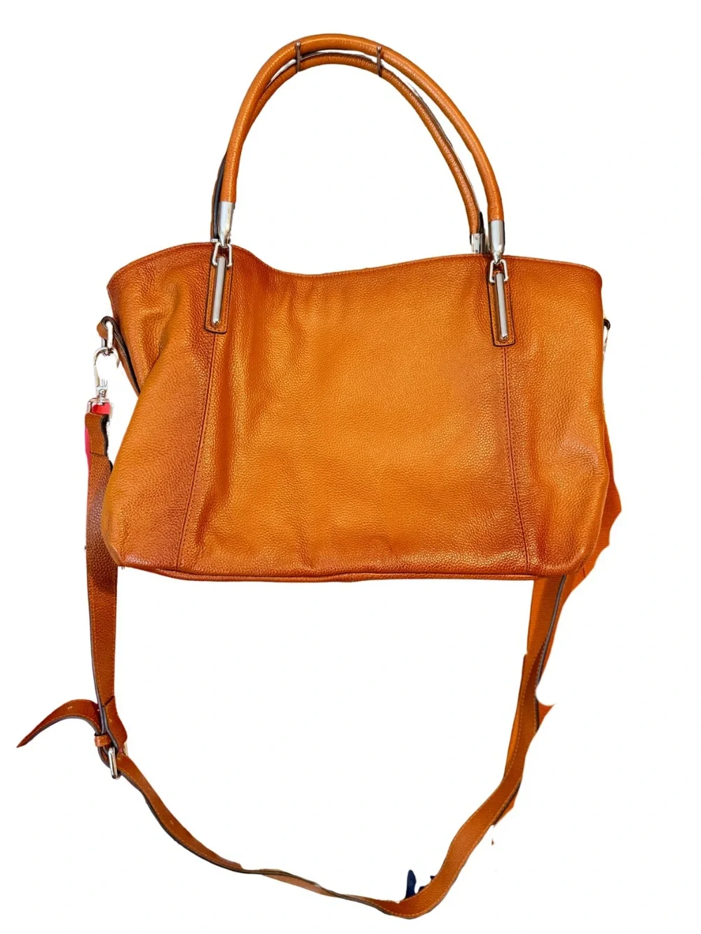 100% Leather Carry All Tote Purse | Cognac | Crossbody Strap | Work Laptop Bag